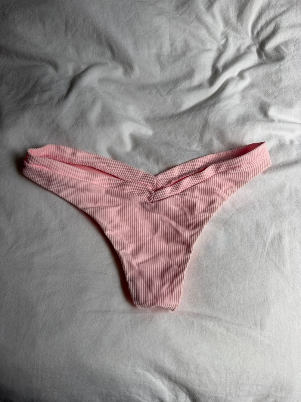 NEW Frankie's Bikinis Pink Ribbed V-Waist Bikini Bottom